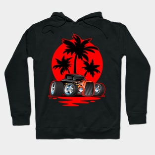 Classic 30s Style Hot Rod Car at Sunset with Palm Trees Hoodie